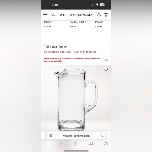 Williams Sonoma Tall Glass Pitcher - Picture 5 of 8